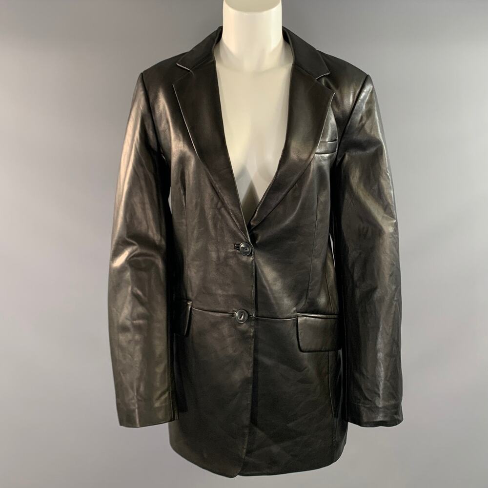 RAG & BONE Size 10 Black Leather Notch Lapel Jacket Indoor Blazer